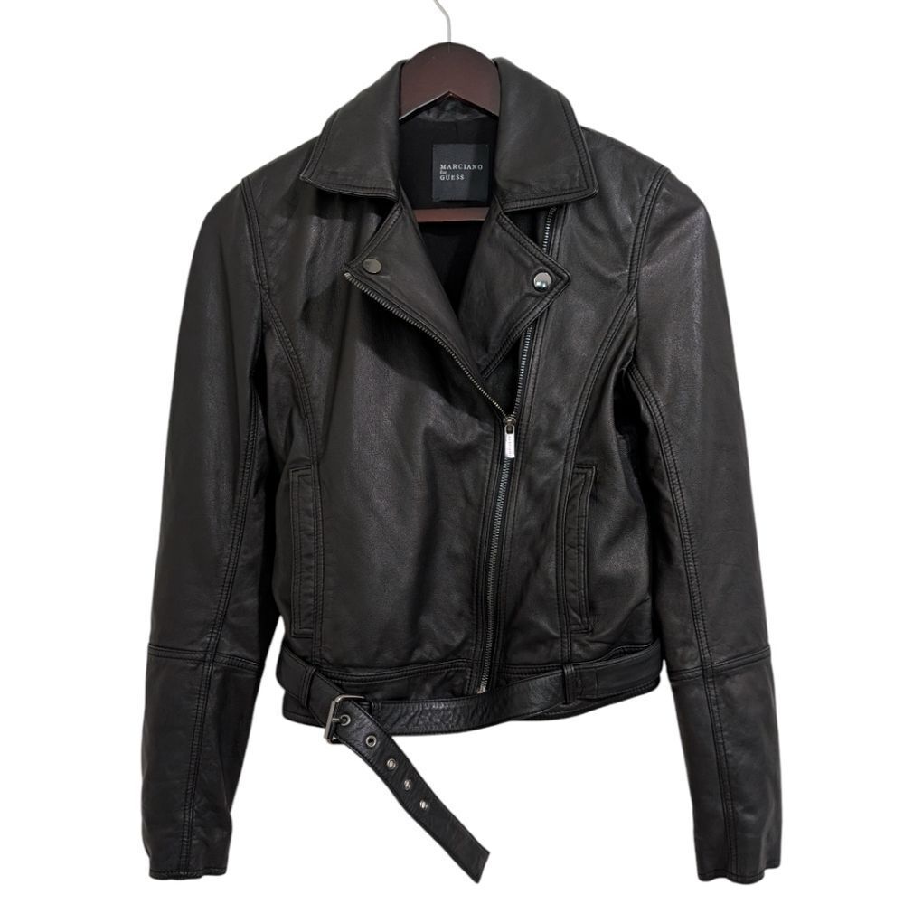 MARCIANO for GUESS 100% Lamb Leather Moto Jacket Black - Small